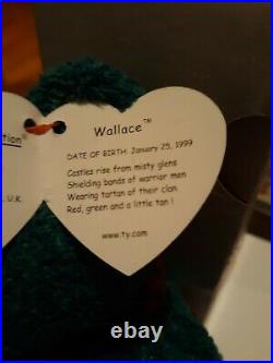 Wallace Retired Ty Beanie Baby Multiple Tag Errors Scottish Bear NWT VERY RARE